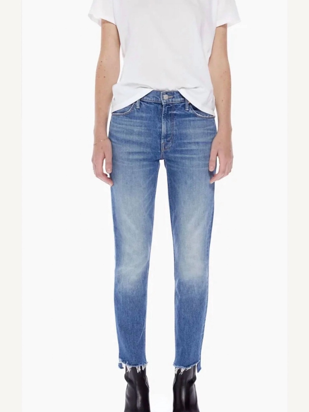 MOTHER Dazzler Ankle Fray Straight Leg Mid-Rise Jeans SZ 27